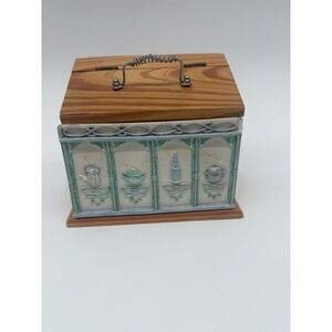 Vtg Russ Berrie Wooden Recipe Box Kitchen Relief Front New Dividers Cottagecore